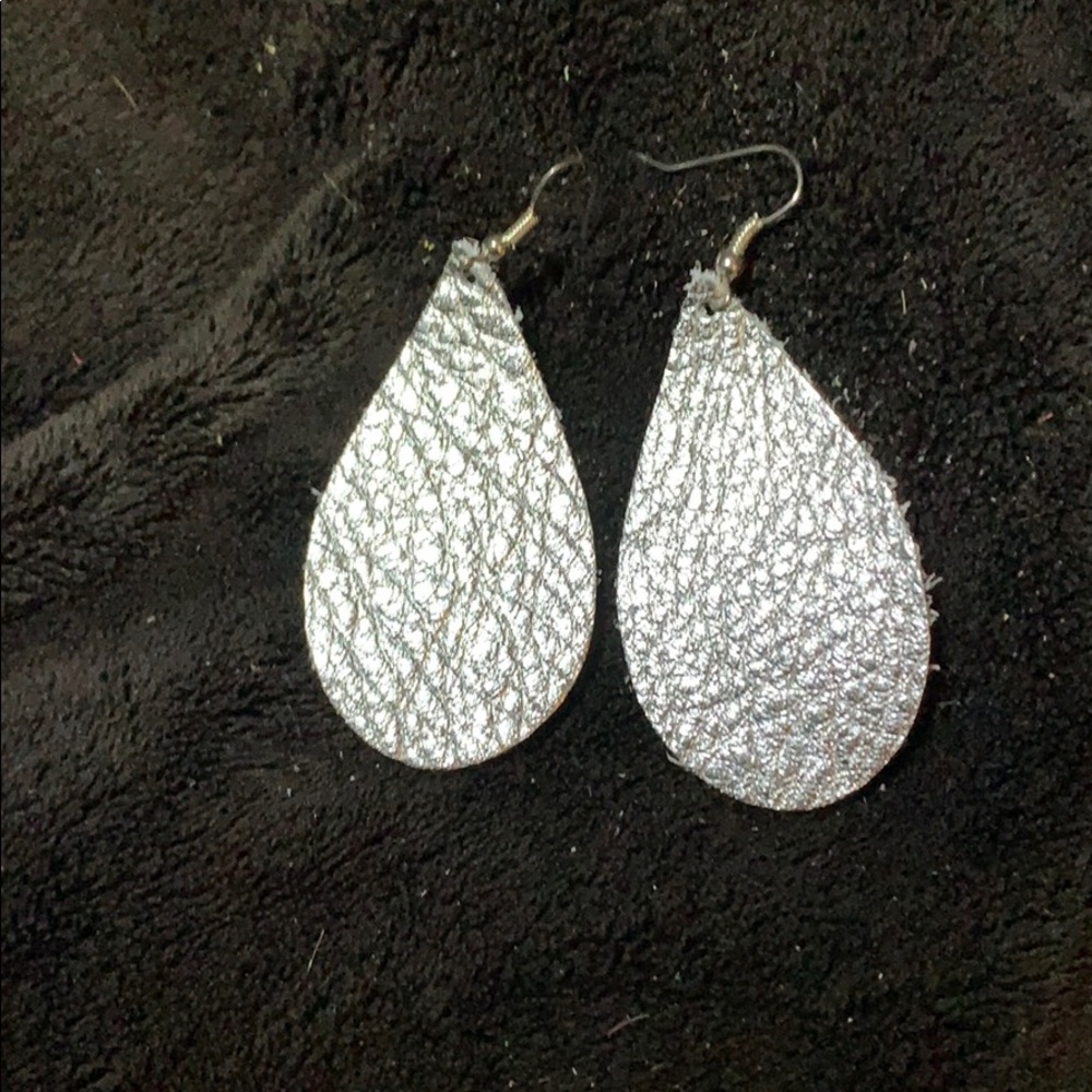 Silver Metallic Leather Earrings